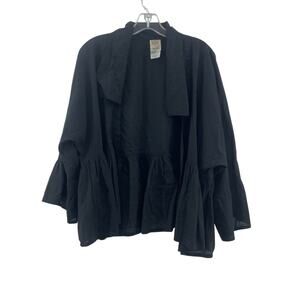 Patricia Woods Black Ruffle Open Front Womens Cotton Cardigan, Medium - Preowned